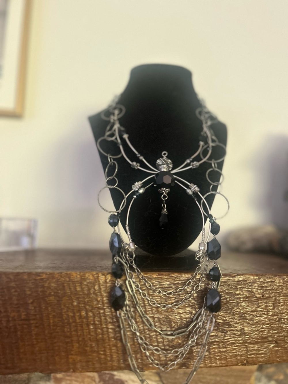 Black Multi-Strand Gothic Spider Statement Necklace  -  Elegant Women's Jewelry